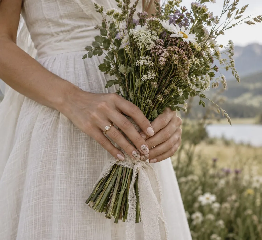 Ongles de mariage champêtres : couleurs, formes et idées durables
