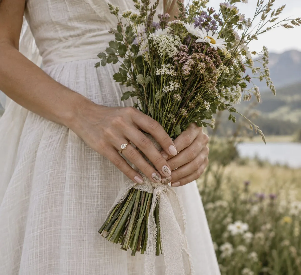 Ongles de mariage champêtres : couleurs, formes et idées durables